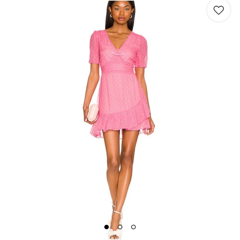 LOVESHACKFANCY AZREAL BELTED RUFFLED POLKA-DOT CREPE MINI DRESS IN PINK